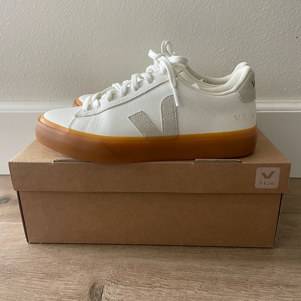 Veja Campo Chromefree White and Gray Sneakers with Gum Sole